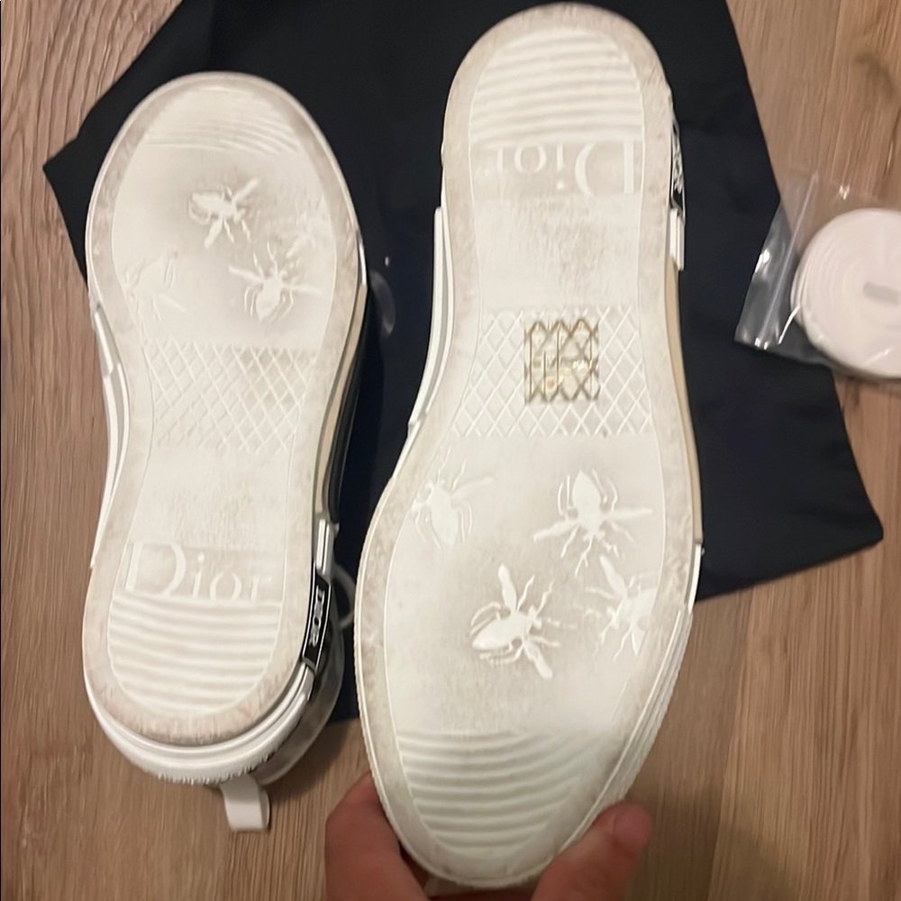 Dior Monogram High-Top Sneakers in Black and Cream - Picture 2 of 6